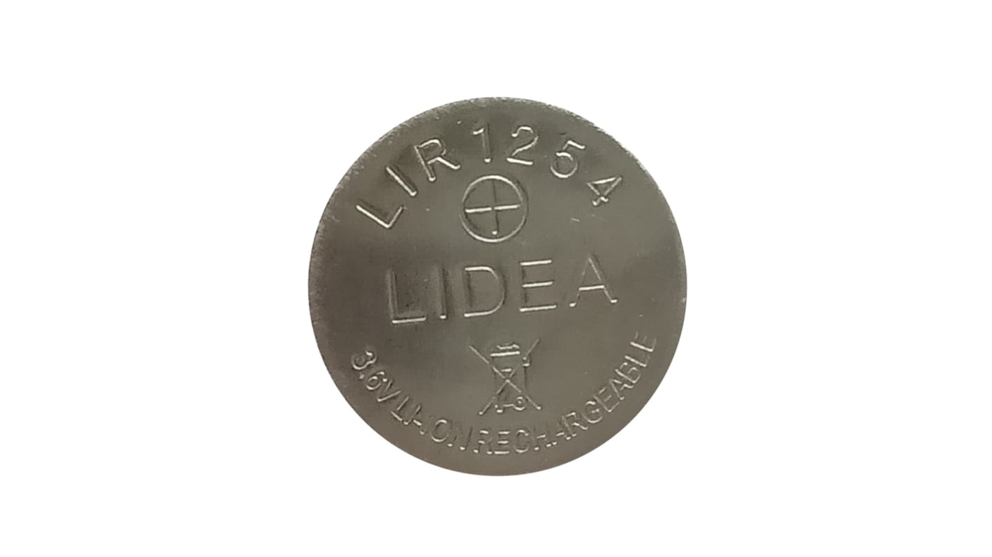 Pila de botón recargable LIR1254, Litio, 3.6V, 45mAh