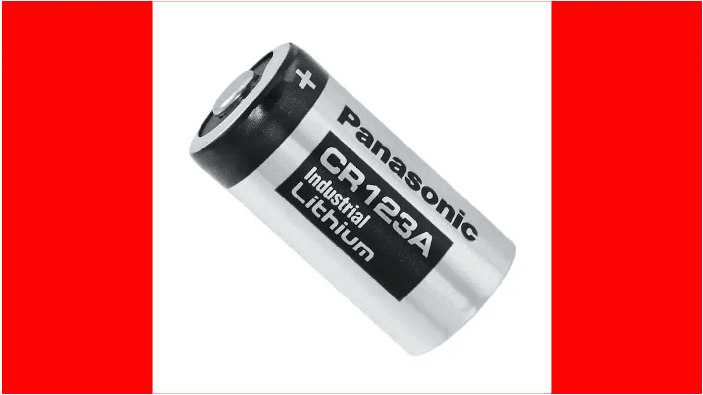 Batteria CR123A Panasonic, Litio diossido di manganese, 3V, 1.4Ah, terminale Pin PCB