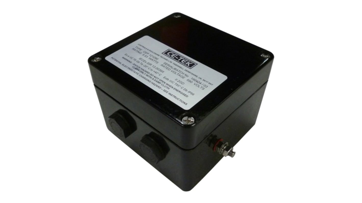 CE-TEK CEP Series Black Polyester Junction Box, IP66, IECEx, 120 x 122 x 90mm