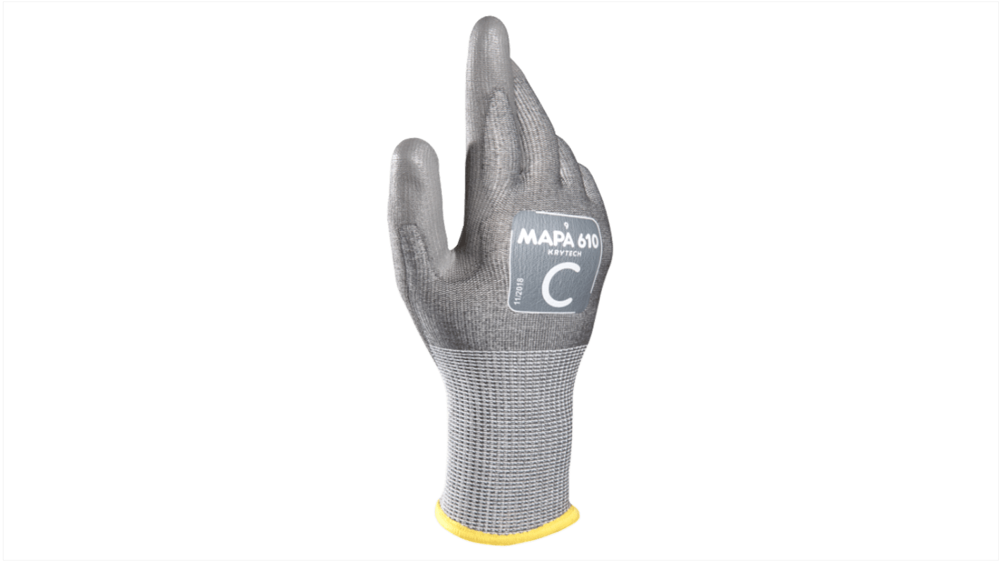 Mapa KRYTECH 610 Grey HPPE Cut Resistant Work Gloves, Size 7, Polyurethane Coating