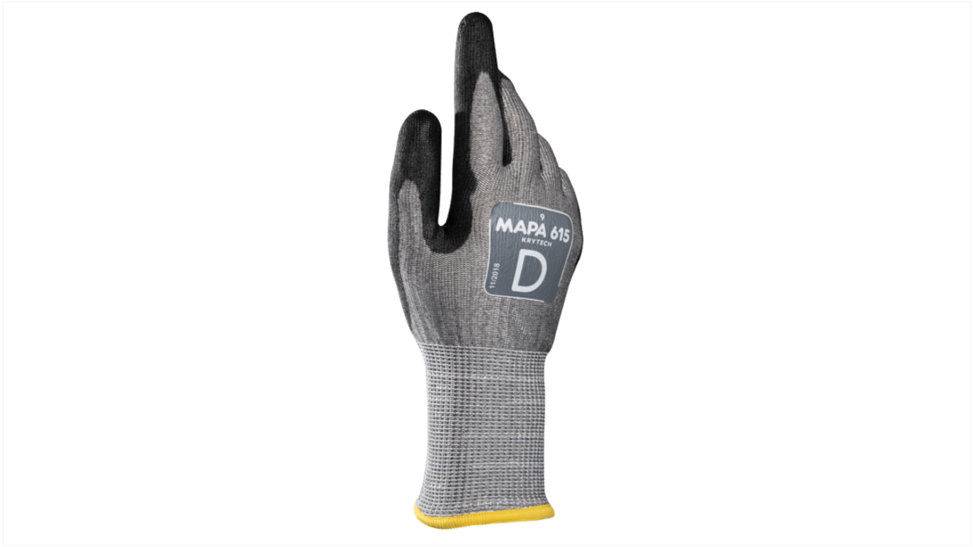 Mapa KRYTECH 615 Grey HPPE Cut Resistant Work Gloves, Size 6, Polyurethane Coating