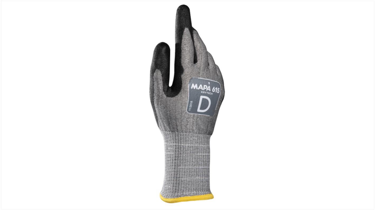 Mapa KRYTECH 615 Grey HPPE Cut Resistant Work Gloves, Size 7, Small, Polyurethane Coating