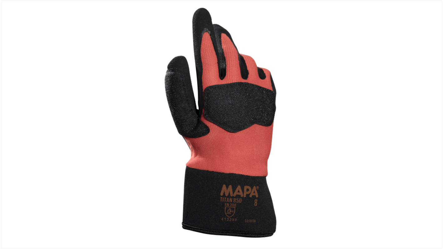 Guantes de trabajo de Nitrilo Rojo Mapa serie TITAN 850, talla 8, con recubrimiento de Nitrilo