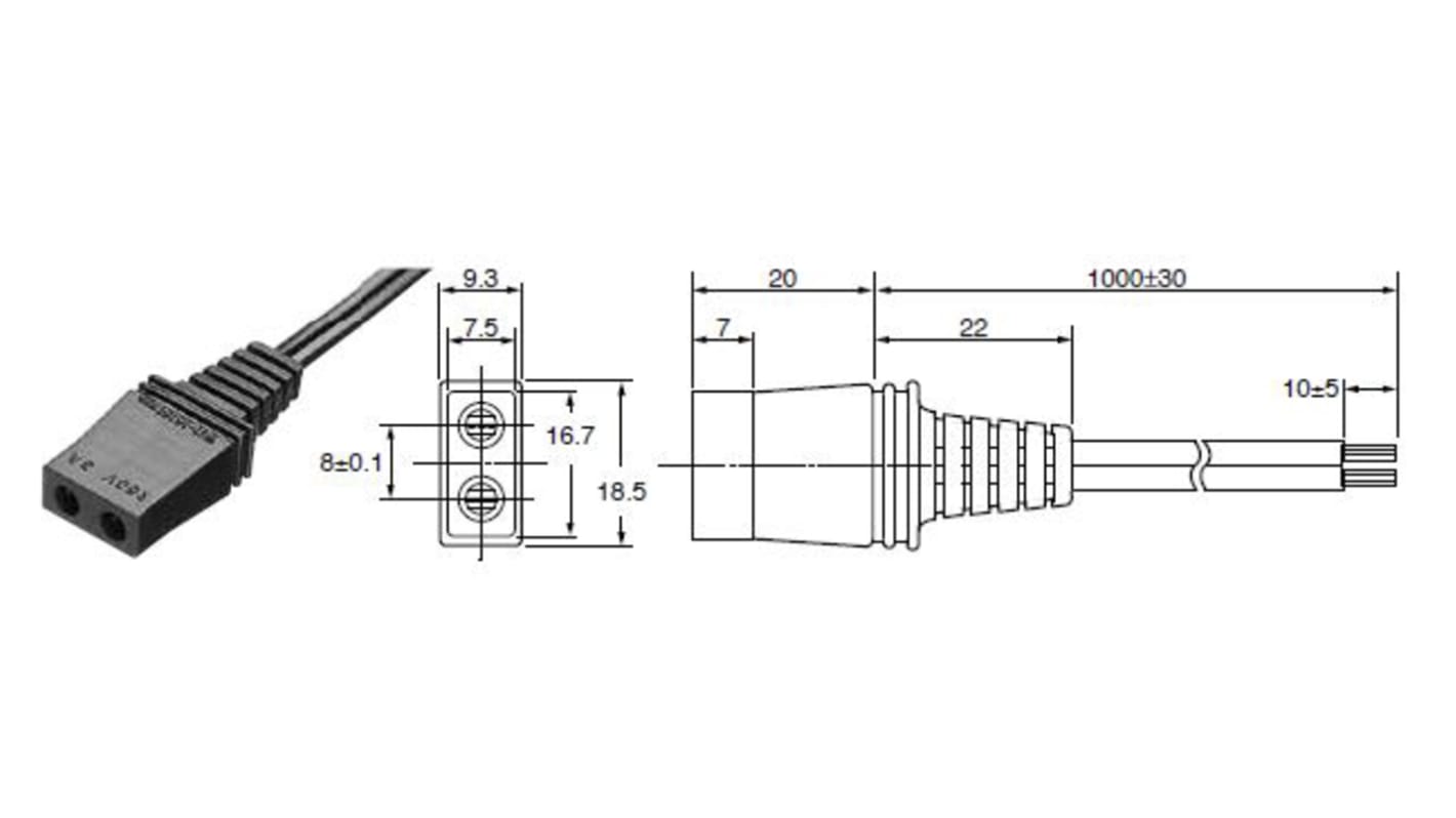 Panasonic Lüfter-Zuleitung für ASEN Serie AC FAN, Verbindungskabel, L. 1000mm