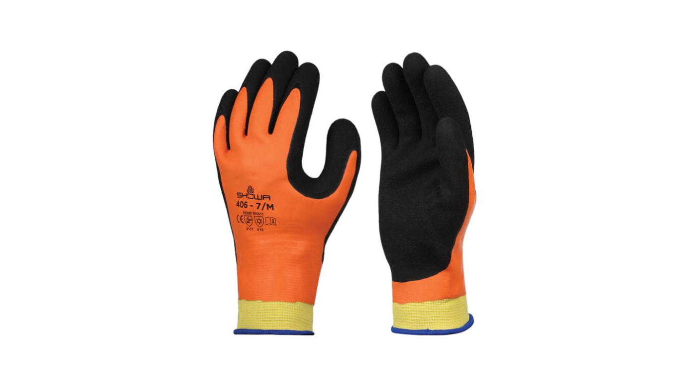 Showa 406 Orange Nylon, Polyester Cut Resistant Work Gloves, Size 7, Small, Latex Coating