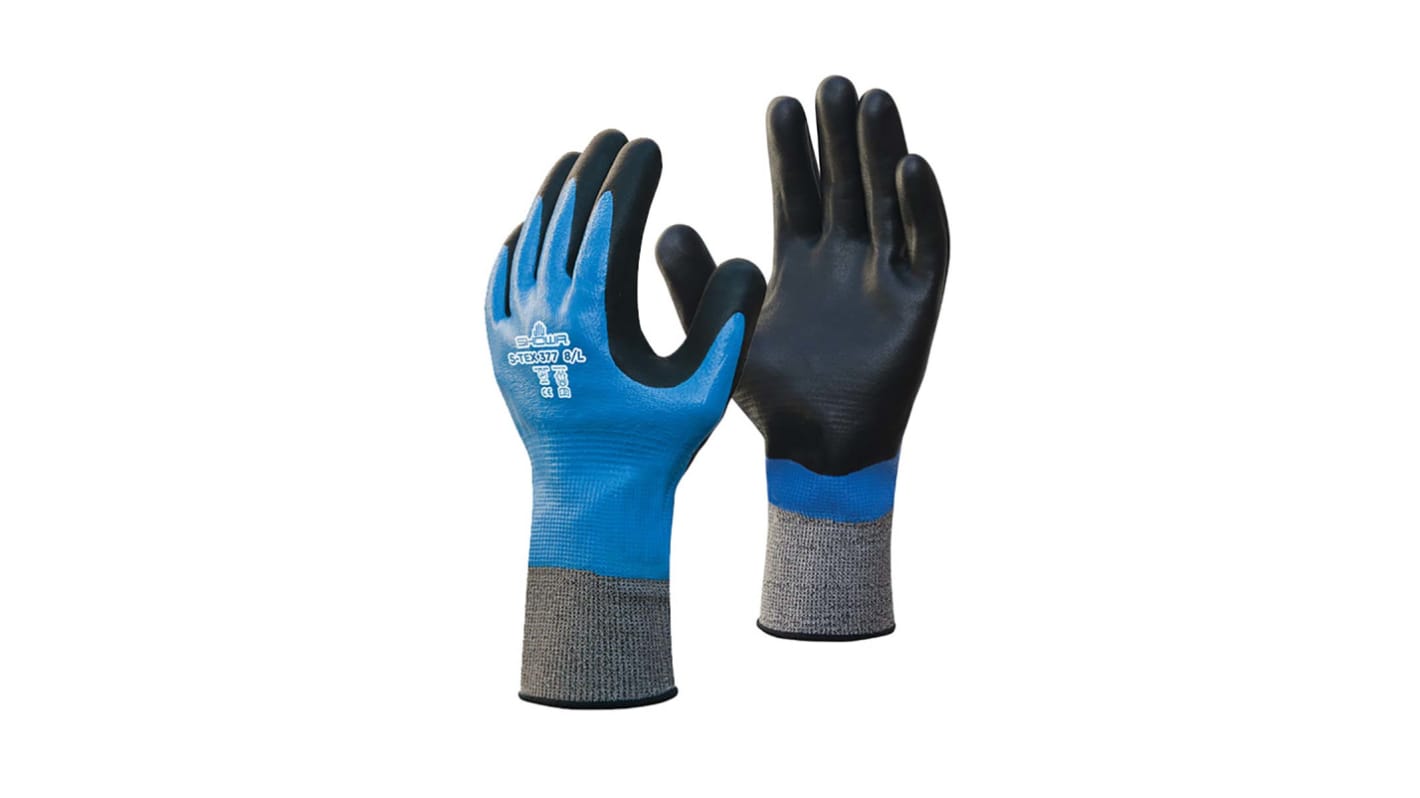 Showa STEX 337 Blue Polyester, Stainless Steel Cut Resistant Work Gloves, Size 7, Nitrile Foam Coating