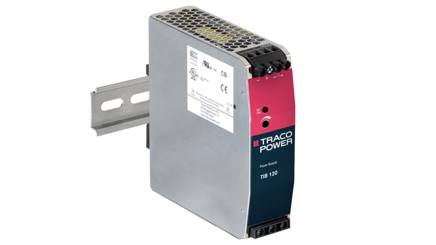 TRACOPOWER DIN-sín tápellátás, BE: 85 → 264V ac, 1 kimenet, 48V dc, 2.5A, 120W