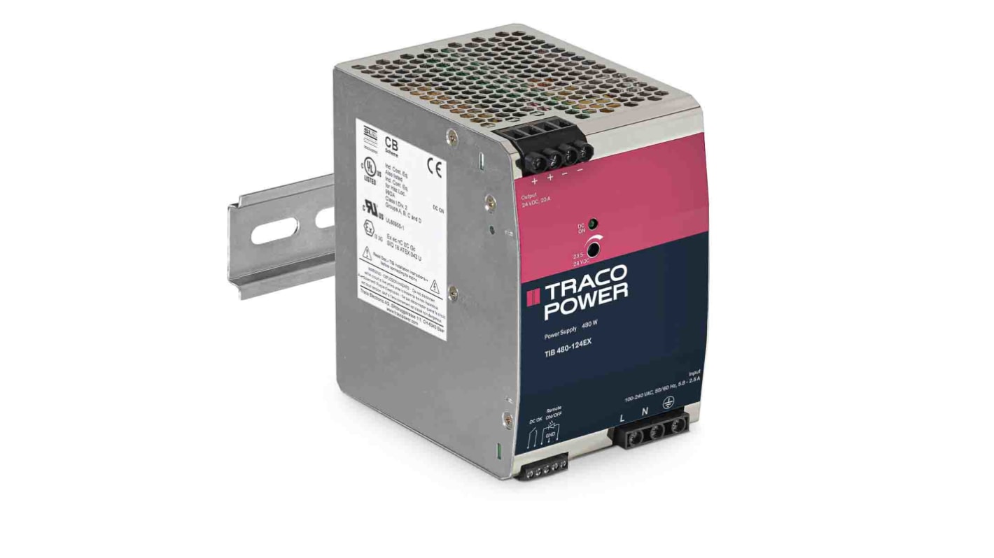 TRACOPOWER TIB 480 DIN Rail Power Supply, 85 → 264V ac ac Input, 24V dc dc Output, 20A Output, 480W