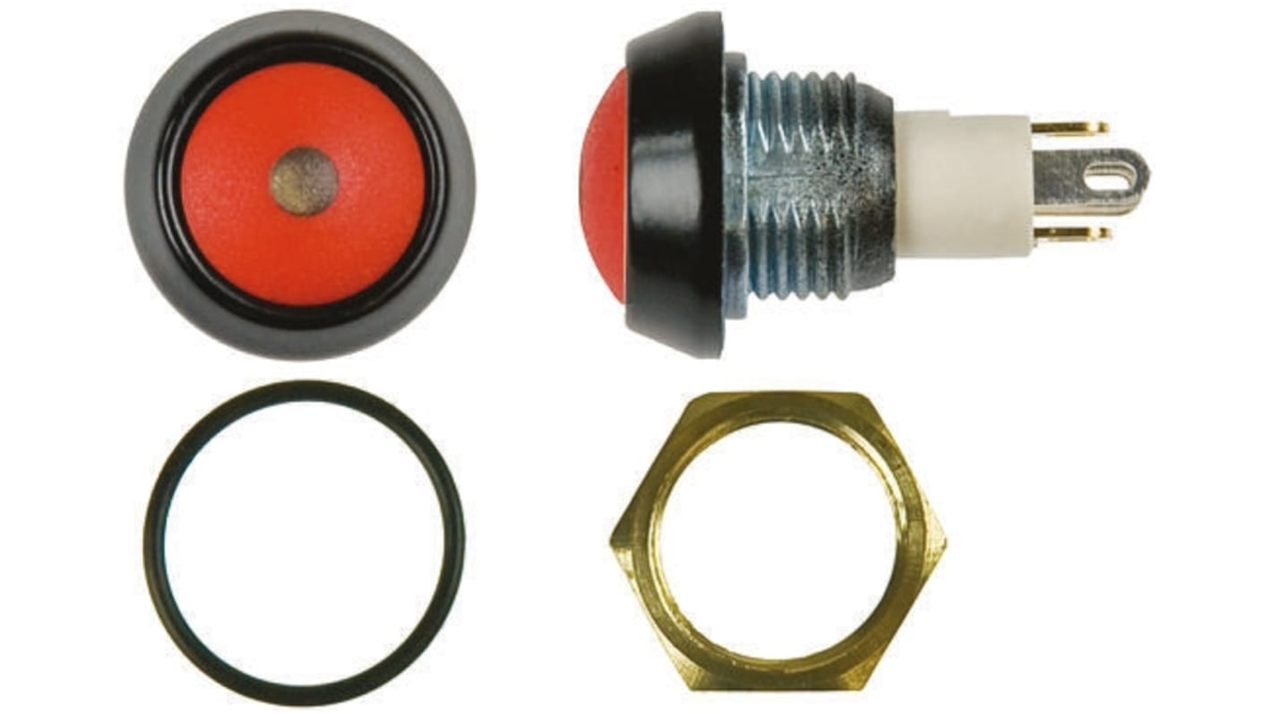 ITW Switches 59 Series Illuminated Miniature Push Button Switch, Momentary, Panel Mount, 13.65mm Cutout, SPST, Red LED,