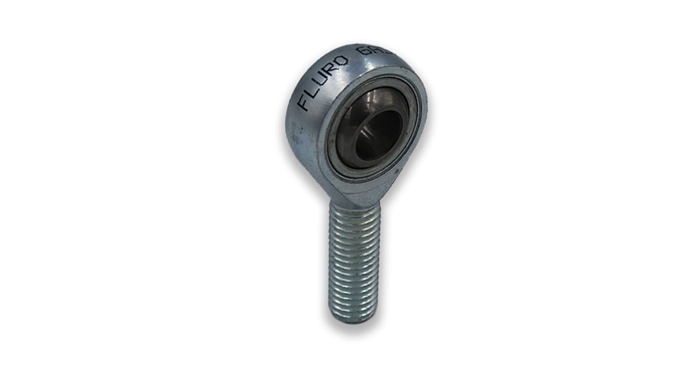 Fluro M8 x 1.25 Male Galvanized Steel Rod End, 8mm Bore, 54mm Long, Metric Thread Standard, Male Connection Gender