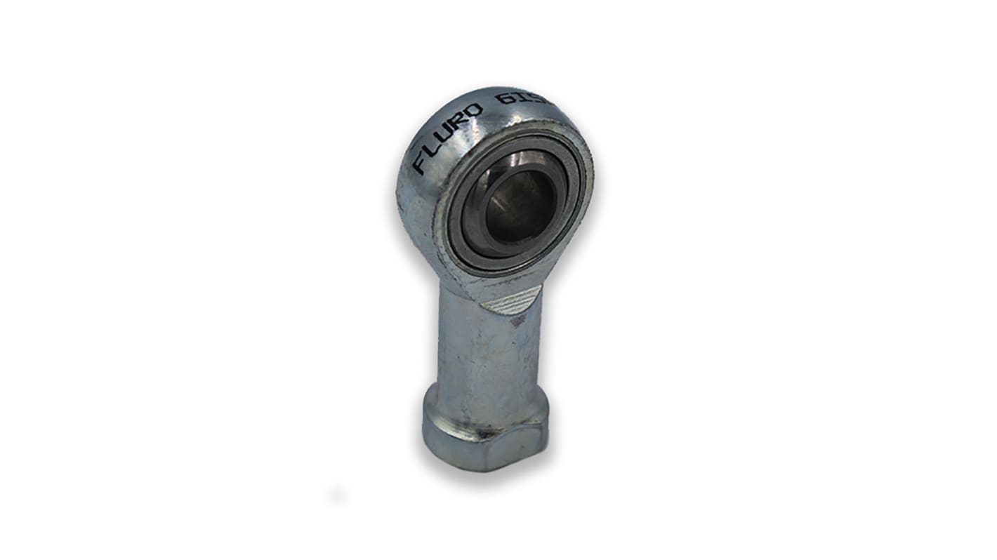 Fluro M12 x 1.25 Female Galvanized Steel Rod End, 12mm Bore, 66mm Long, Metric Thread Standard, Female Connection Gender