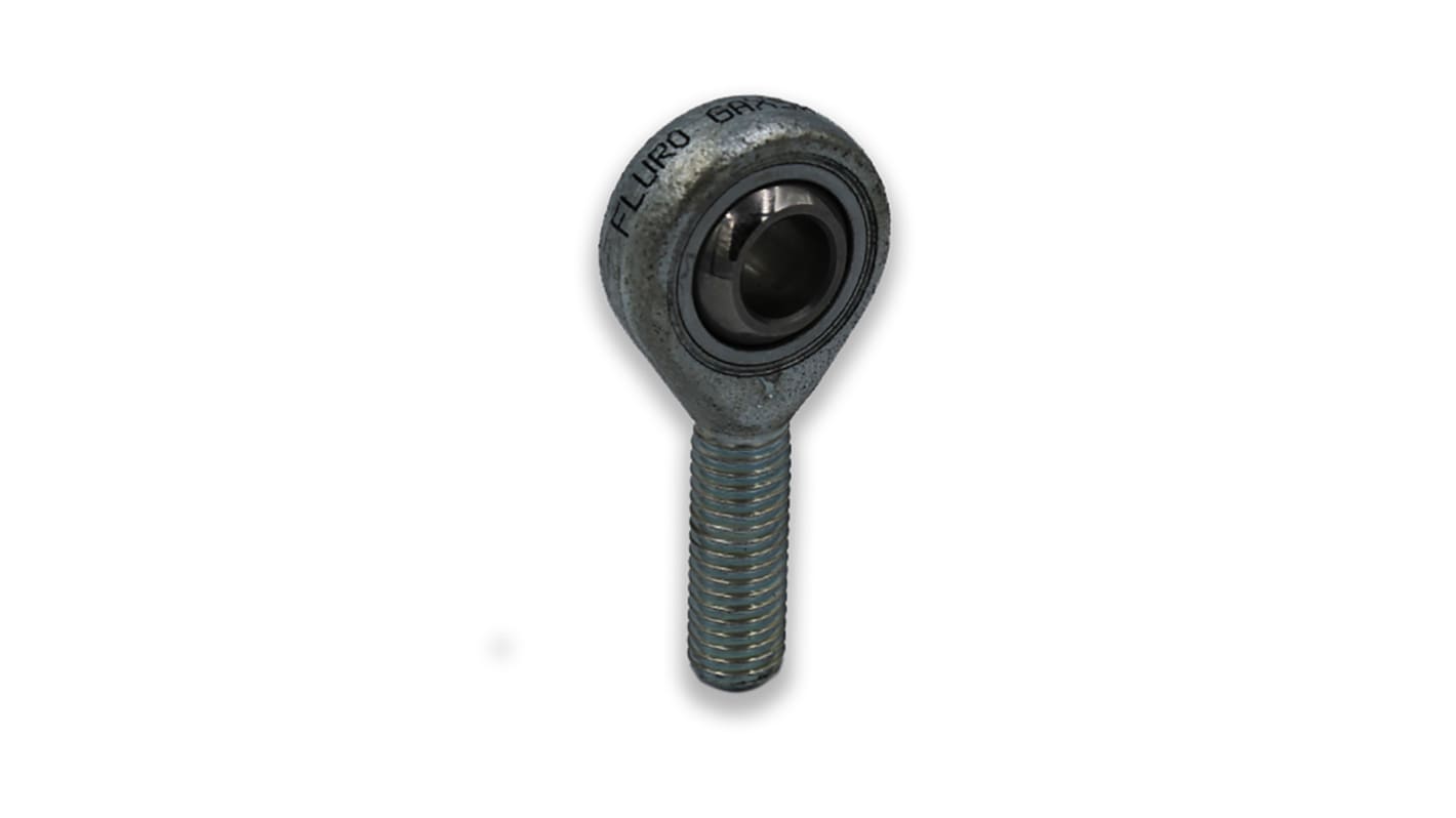 Fluro M8 x 1.25 Male Galvanized Steel Rod End, 8mm Bore, 54mm Long, Metric Thread Standard, Male Connection Gender