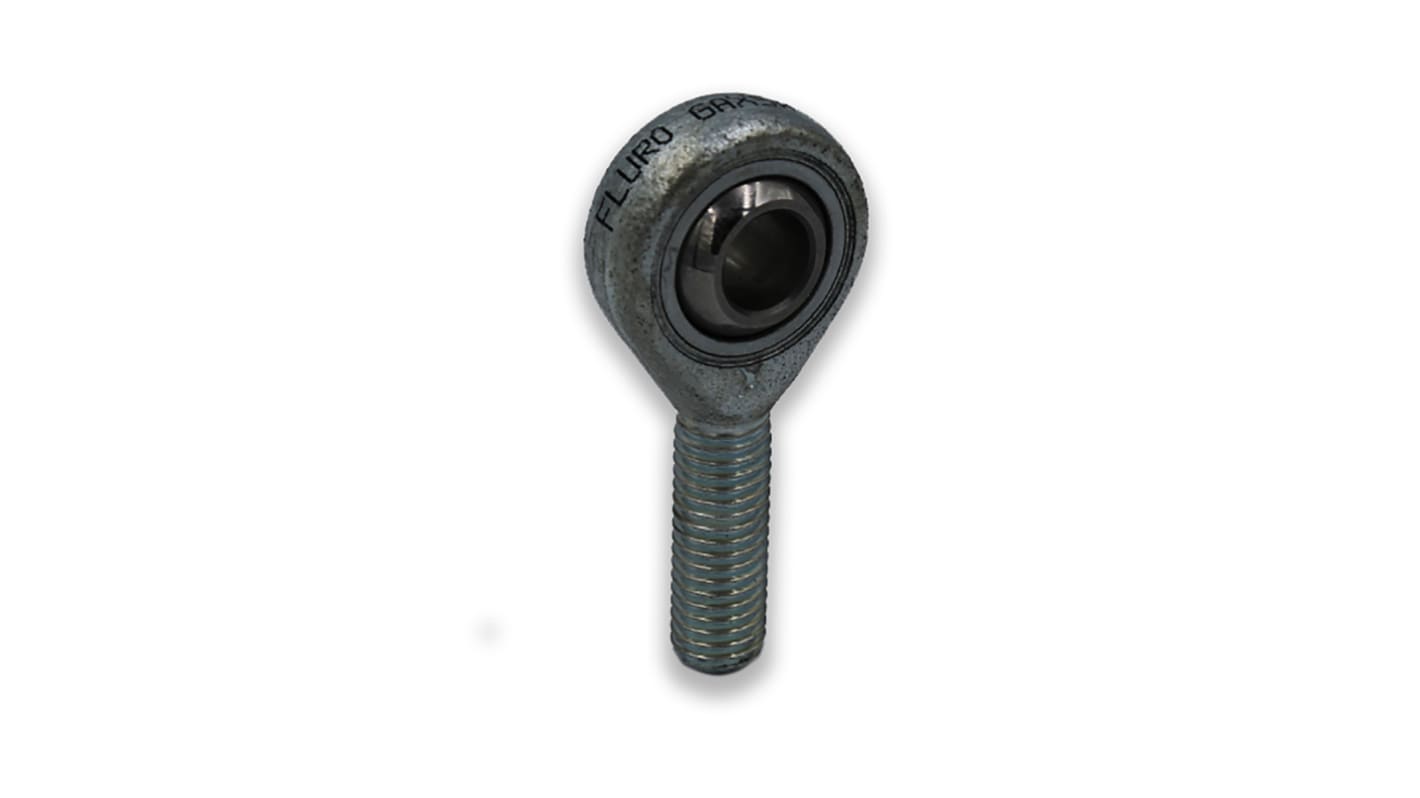 Fluro M12 x 1.25 Male Galvanized Steel Rod End, 12mm Bore, 70mm Long, Metric Thread Standard, Male Connection Gender