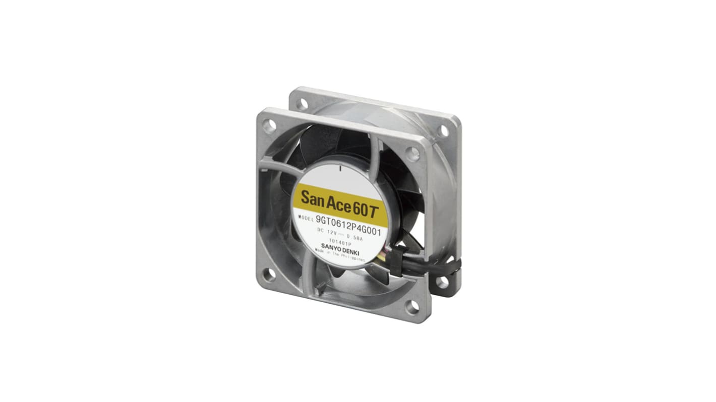 Ventilador Axial Sanyo Denki 9GT de 60 x 60 x 25mm, 12 V dc, 6.72W, 10000rpm, caudal 1.26m³/min, 52dB(A), salida PWM