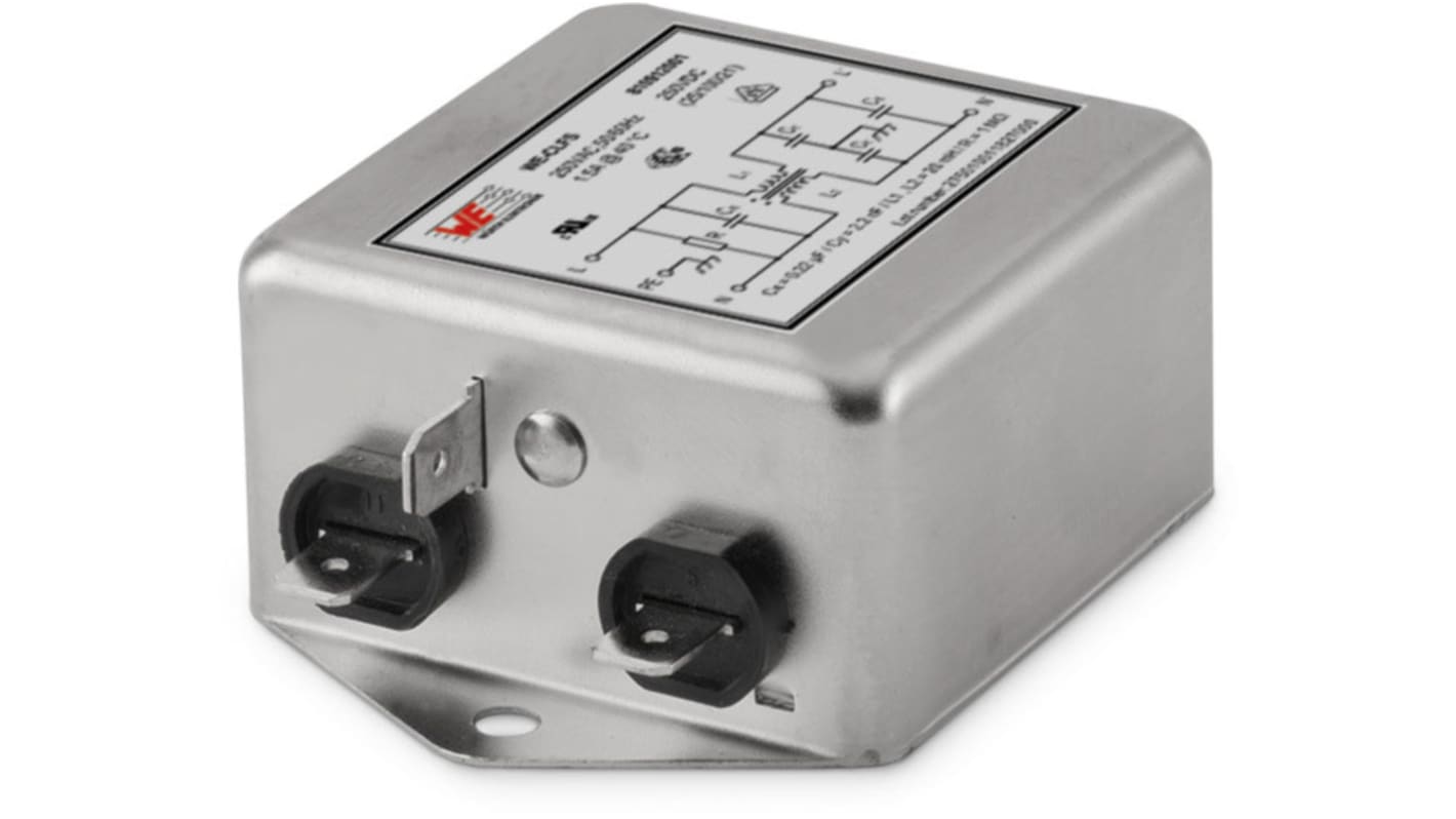Wurth Elektronik WE-CLFS EMV-Filter, 250 V, 14A, Gehäusemontage, Flachstecker, 1-phasig / 50/60Hz
