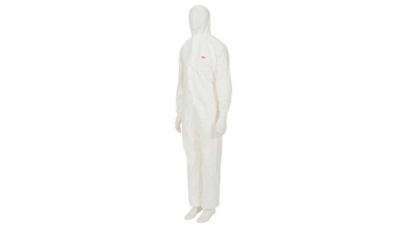 Tute monouso 3M in Tessuto SMS, L Unisex, col. Colore bianco, con cappuccio