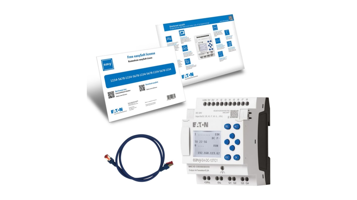 Eaton Indulókészlet EasyE4 Ethernet, kapacitás: 32 GB, DIN-sín, 24 V DC