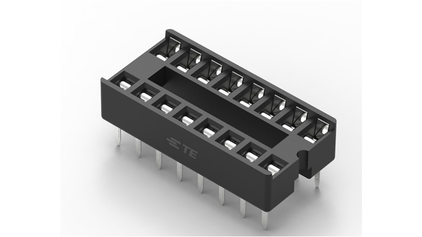 TE Connectivity IC DIL fatning, 2.54mm Afstand, 7.62mm rækkeafstand, 16-Polet, Hulmontering, Standard ben, 1A,