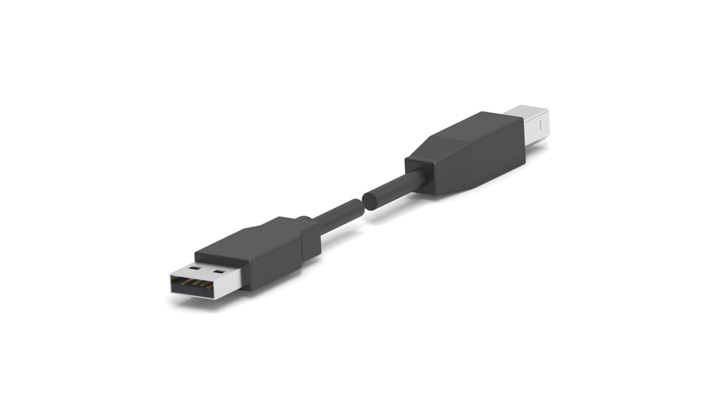 TE Connectivity USB-kábel, USB A - USB B, Fekete, 2m