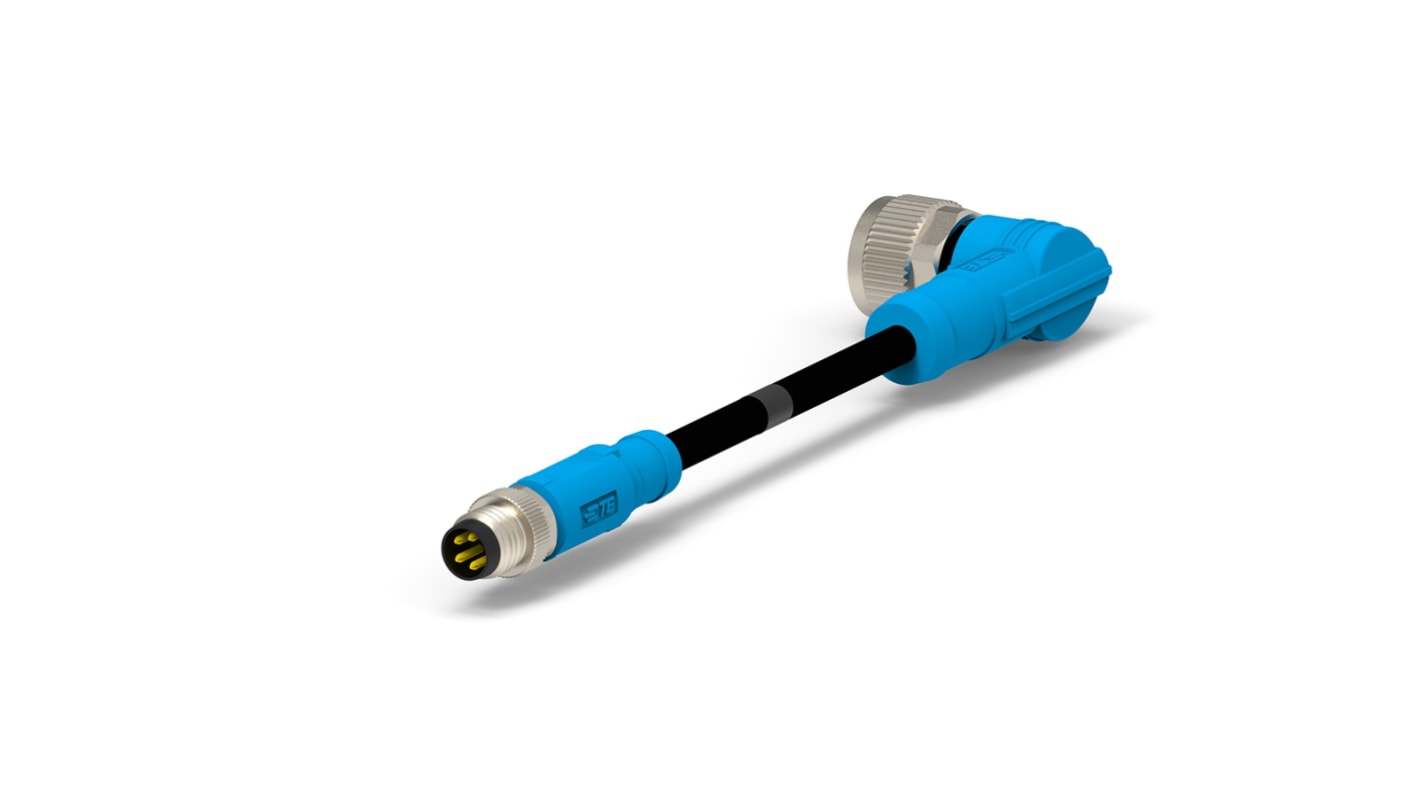 TE Connectivity Right Angle Male 4 way M8 to Straight Female 4 way M12 Sensor Actuator Cable, 500mm