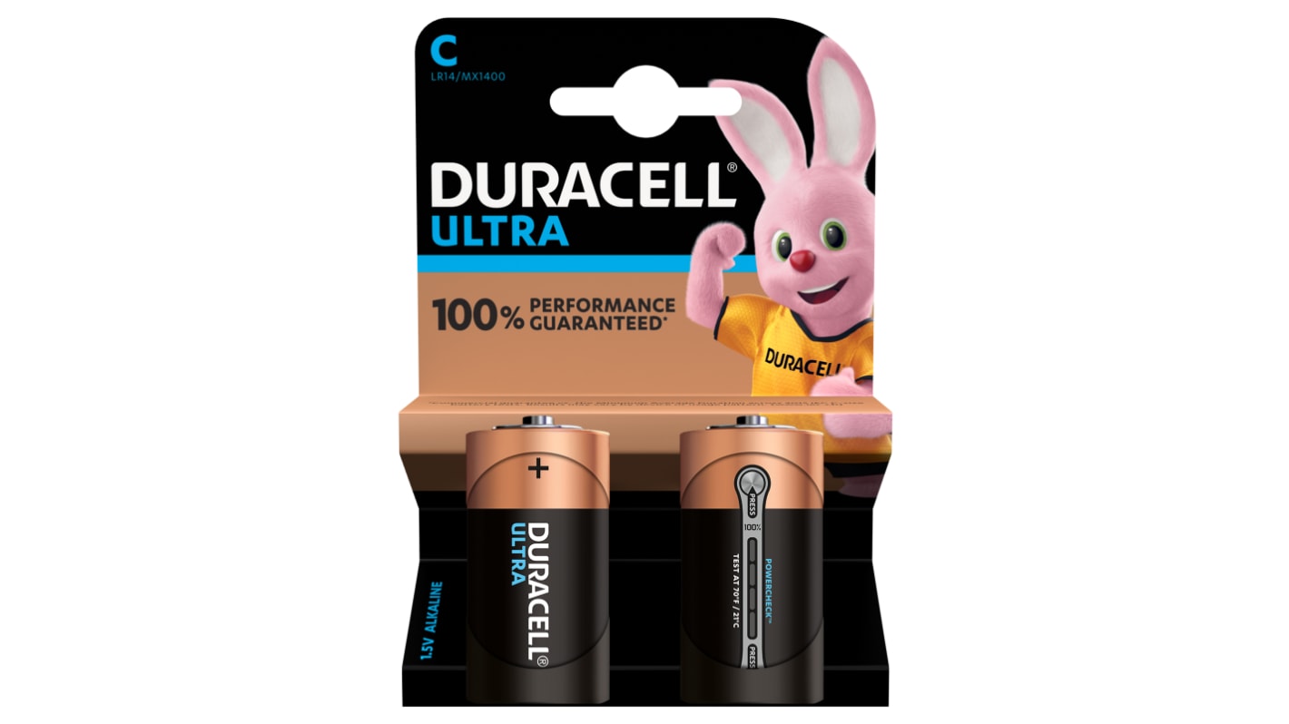 Pila C alcalina, Duracell Ultra Power, 1.5V, terminación Plana