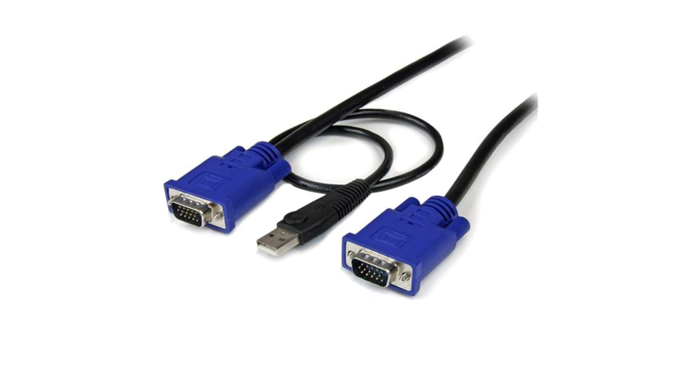 KVM-kabel, USB A, VGA til VGA, 4.6m, Sort