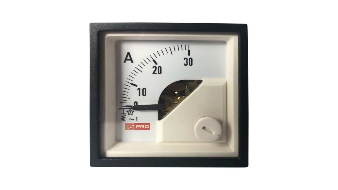 RS PRO Analogue Panel Ammeter 30 (Input, Scale)A AC, 45mm x 45mm, 1 % Moving Iron