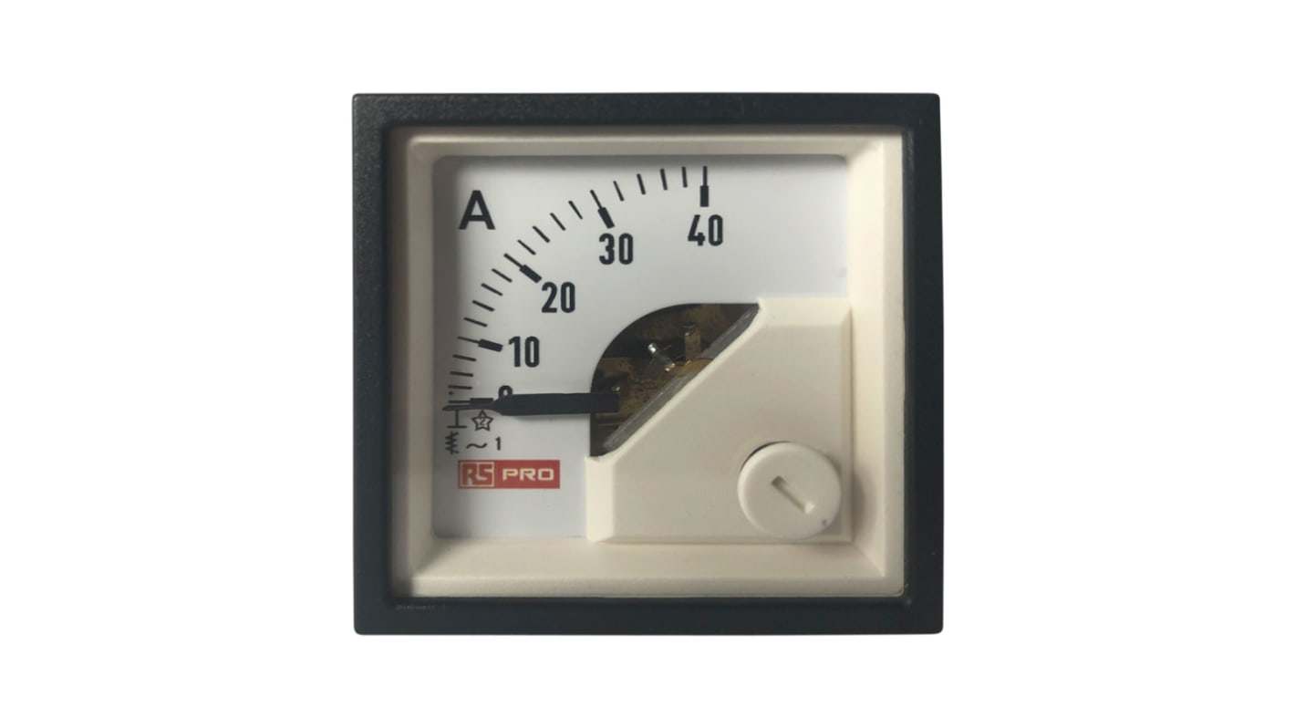 RS PRO Analogue Panel Ammeter 40 (Input, Scale)A AC, 45mm x 45mm, 1 % Moving Iron