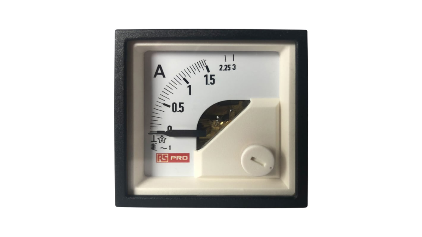 RS PRO Analogue Panel Ammeter 3 (Input, Scale)A AC, 45mm x 45mm, 1 % Moving Iron