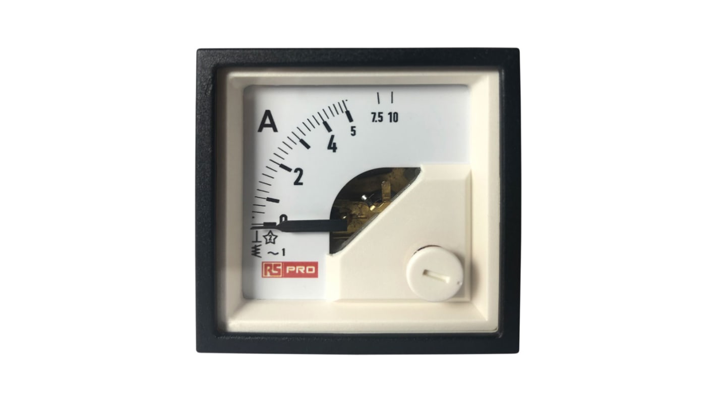 RS PRO Amperemeter 10 (Input, Scale)A AC Dreheisen, 45mm x 45mm T. 54 (<30 A)mm, 0 → 10 (Input, Scale)A / 1 %