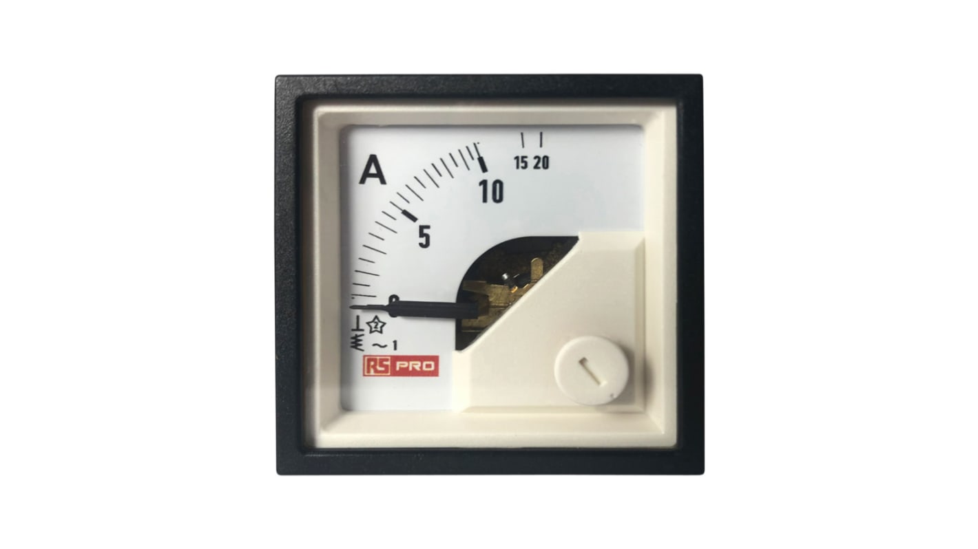 RS PRO Analogue Panel Ammeter 20 (Input)A AC, 45mm x 45mm, 1 % Moving Iron