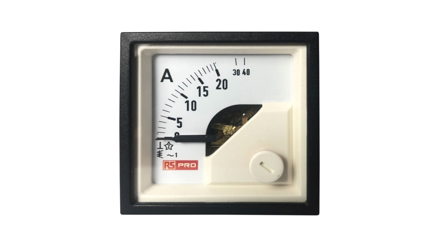 RS PRO Analogue Panel Ammeter 40 (Input)A AC, 45mm x 45mm, 1 % Moving Iron