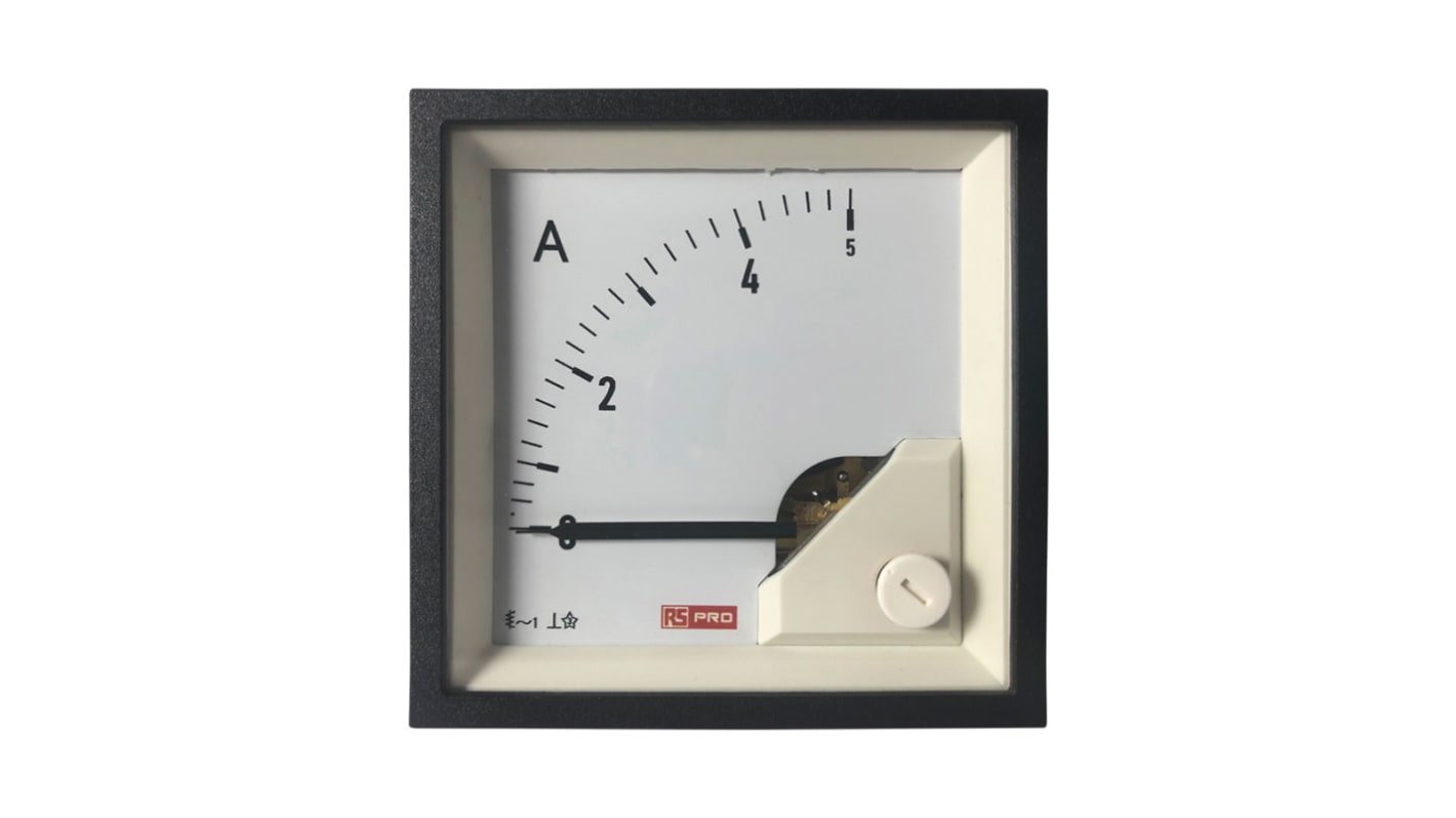 RS PRO Analogue Panel Ammeter 5 (Input, Scale)A AC, 68mm x 68mm, 1 % Moving Iron