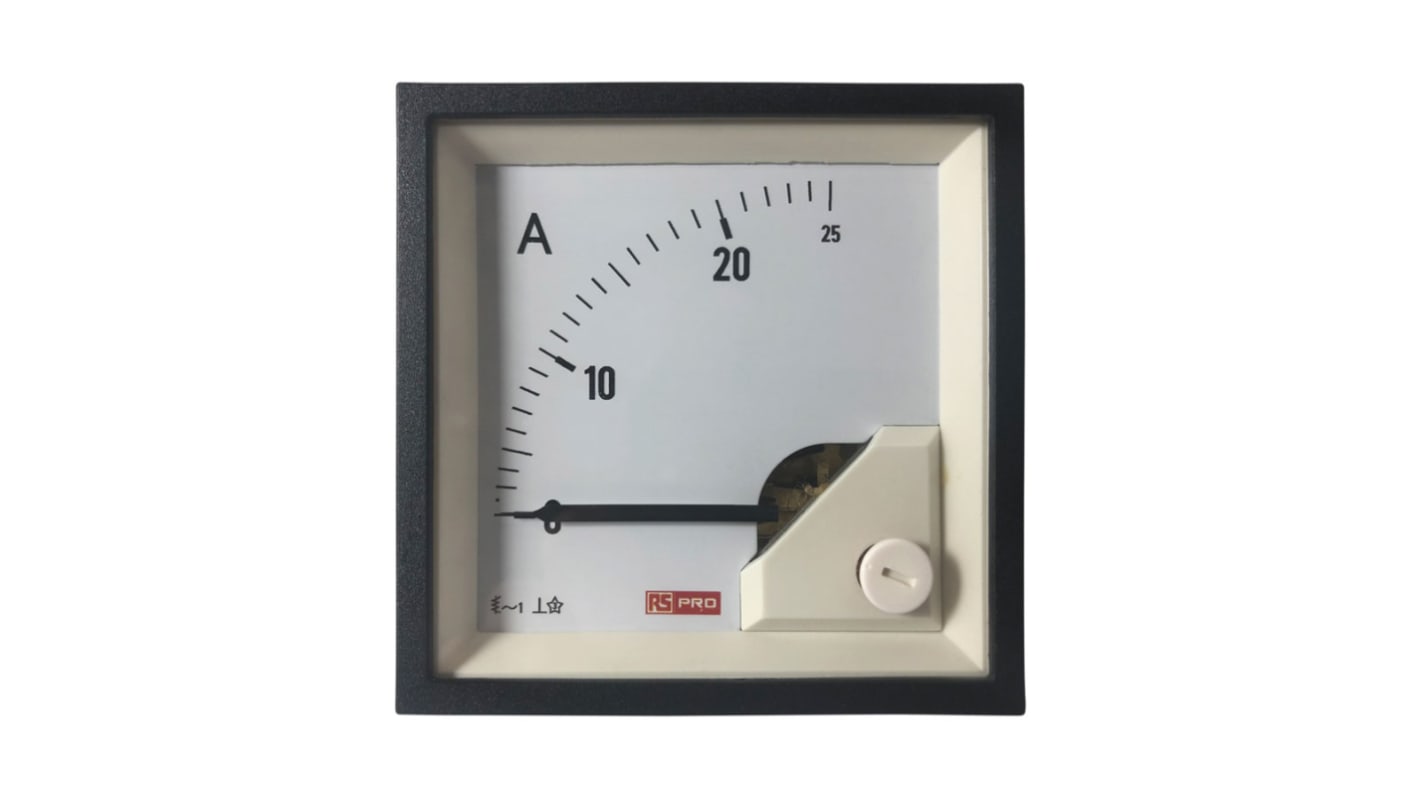 RS PRO Analogue Panel Ammeter 25 (Input)A AC, 68mm x 68mm, 1 % Moving Iron
