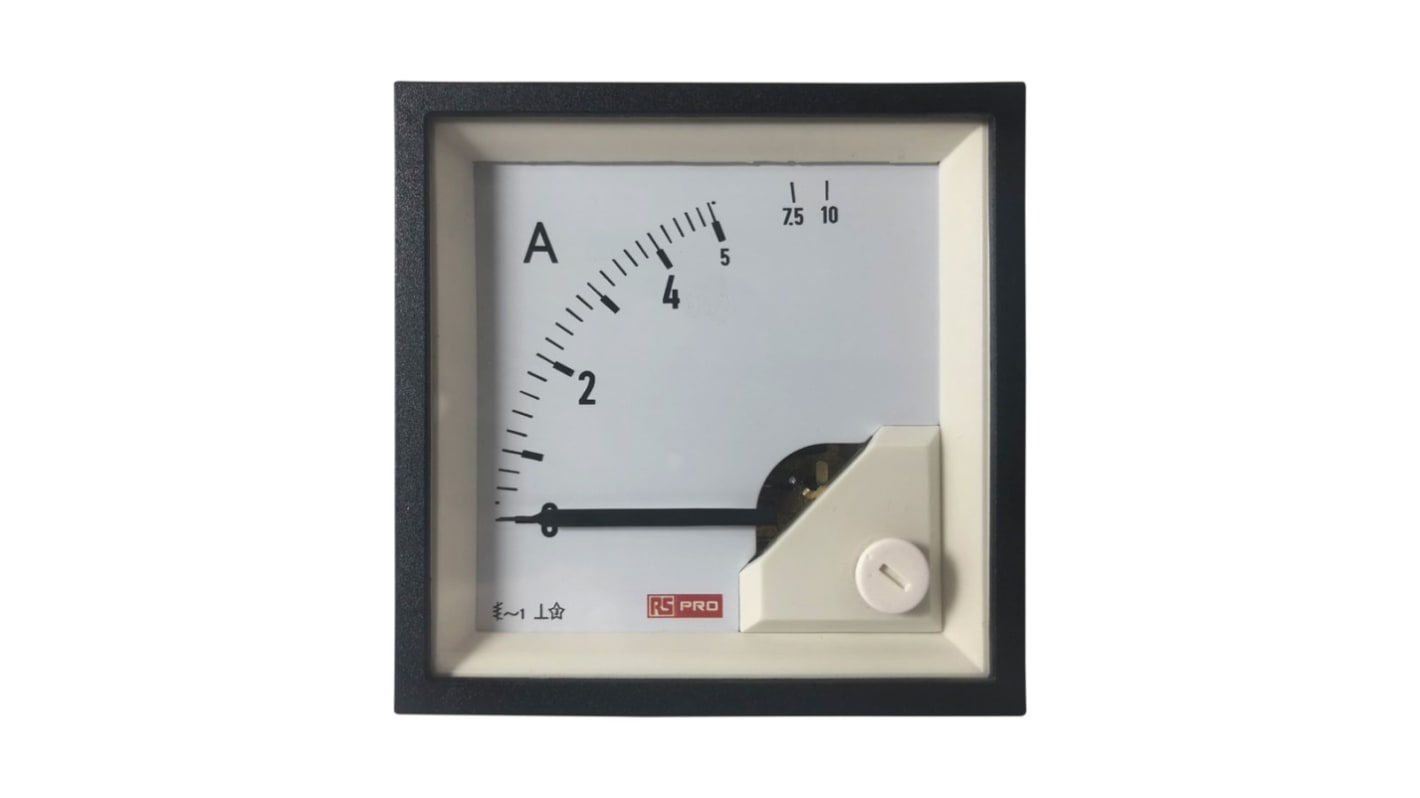 RS PRO Analogue Panel Ammeter 10 (Input)A AC, 68mm x 68mm, 1 % Moving Iron