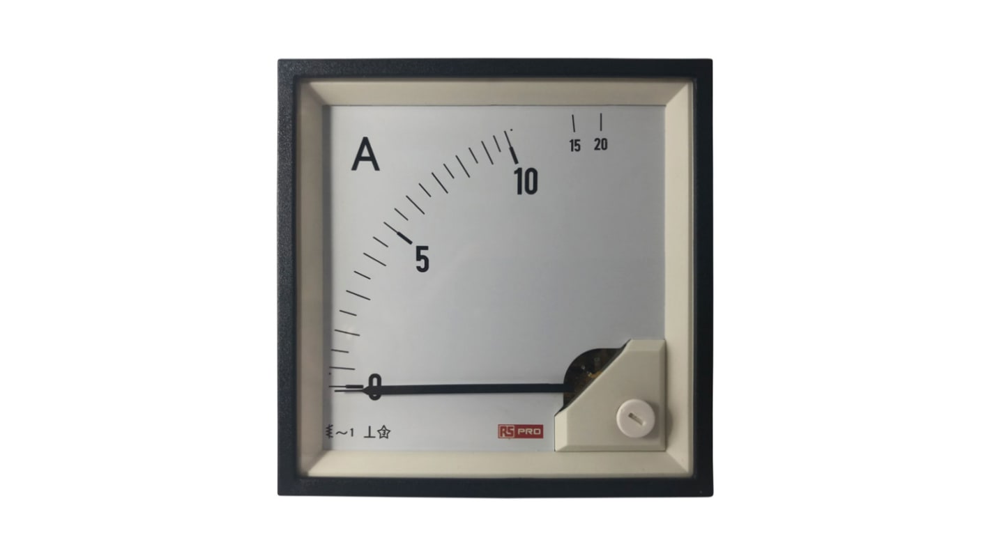 RS PRO Analogue Panel Ammeter 20 (Input)A AC, 92mm x 92mm, 1 % Moving Iron