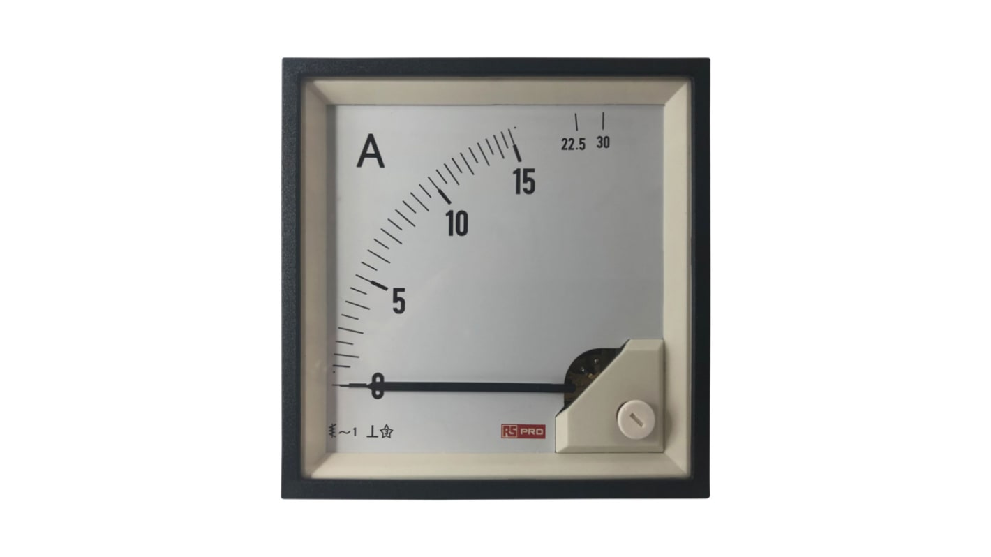 RS PRO Analogue Panel Ammeter 30 (Input)A AC, 92mm x 92mm, 1 % Moving Iron