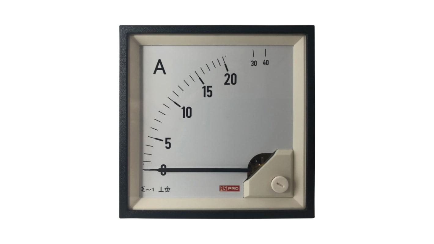 RS PRO Analogue Panel Ammeter 40 (Input)A AC, 92mm x 92mm, 1 % Moving Iron