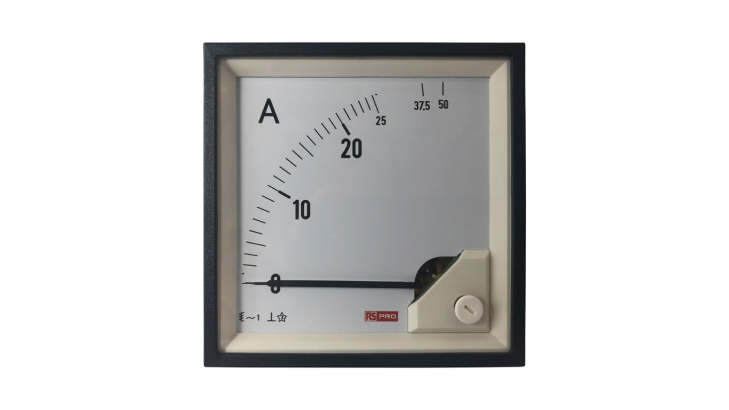 RS PRO Analogue Panel Ammeter 50 (Input)A AC, 92mm x 92mm, 1 % Moving Iron