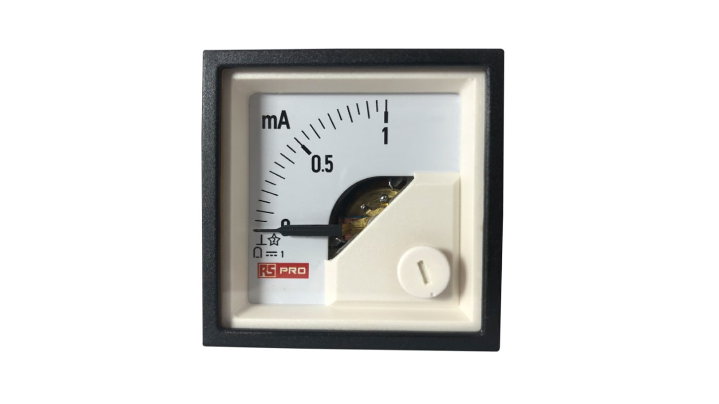 RS PRO Analogue Panel Ammeter 1 (Input)mA DC, 45mm x 45mm, 1 % Moving Coil