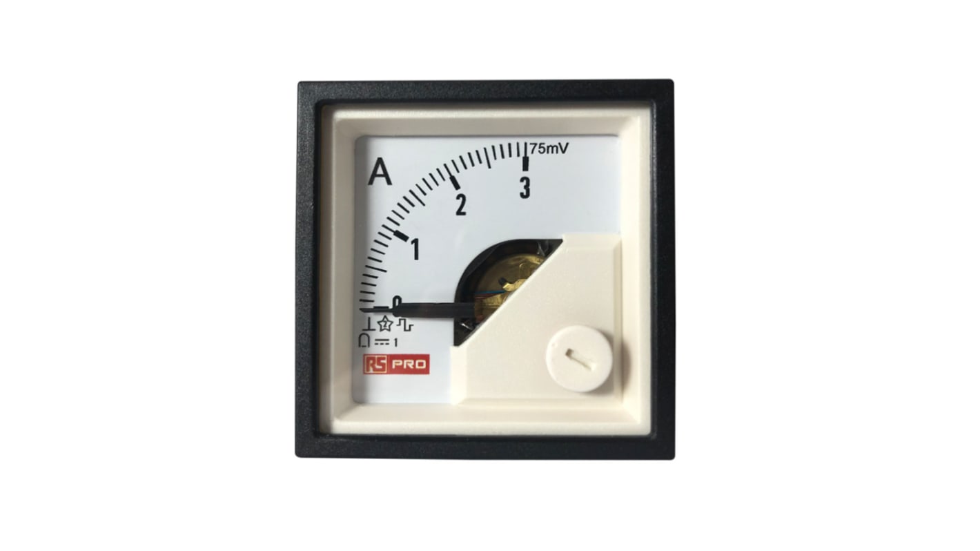 RS PRO Analogue Panel Ammeter 3A DC, 45mm x 45mm, 1 % Moving Coil