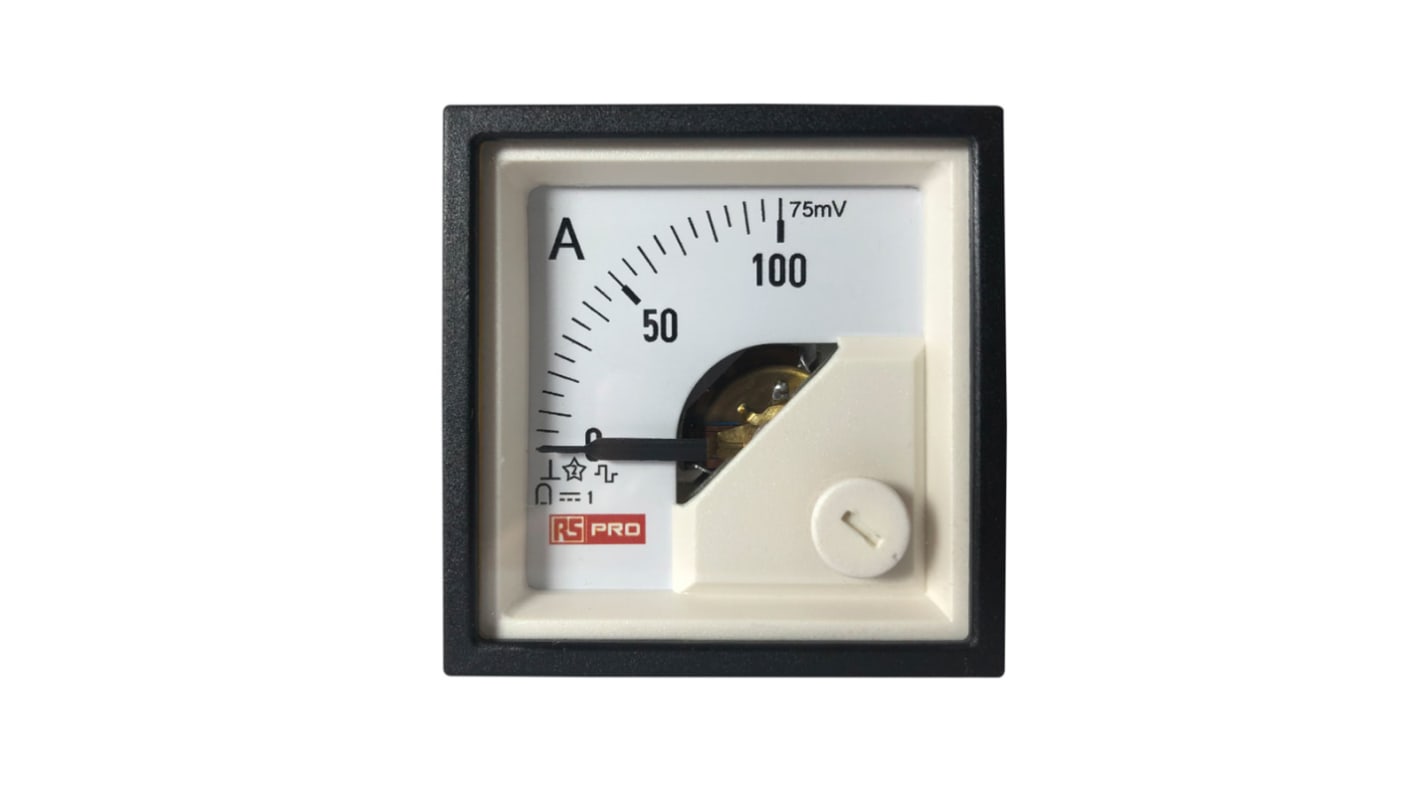 RS PRO Analogue Panel Ammeter DC, 45mm x 45mm, 1 % Moving Coil