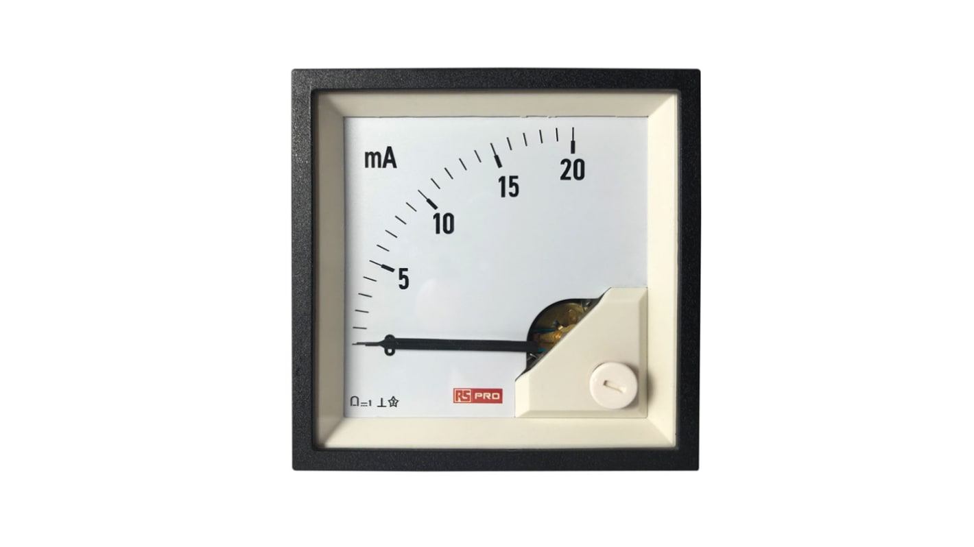 RS PRO Analogue Panel Ammeter 20 (Input)mA DC, 68mm x 68mm, 1 % Moving Coil