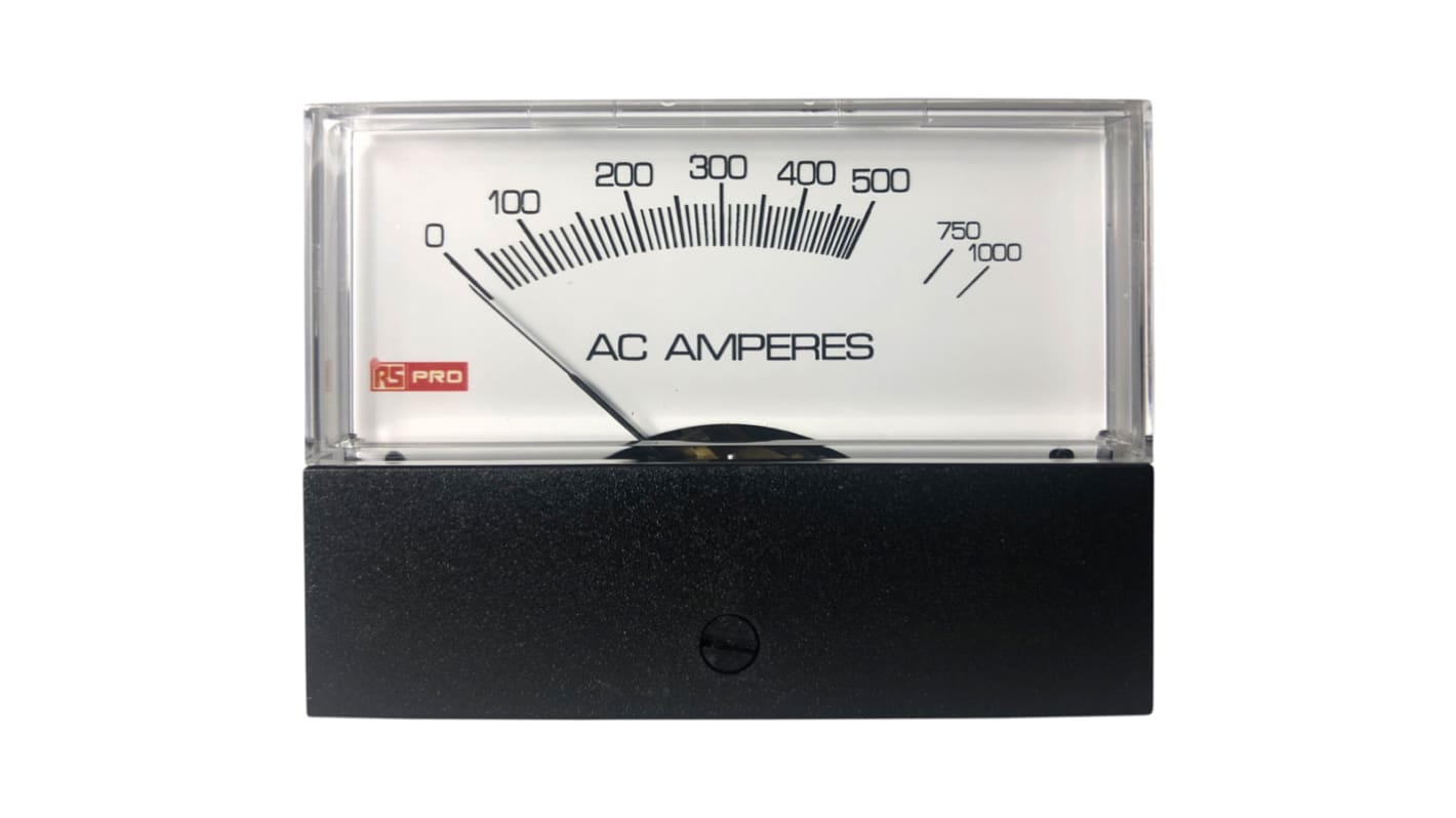 RS PRO Analogue Panel Ammeter 10 (Input) A, 1000 (Scale) A AC, 76mm x 74mm, ±1.5 %