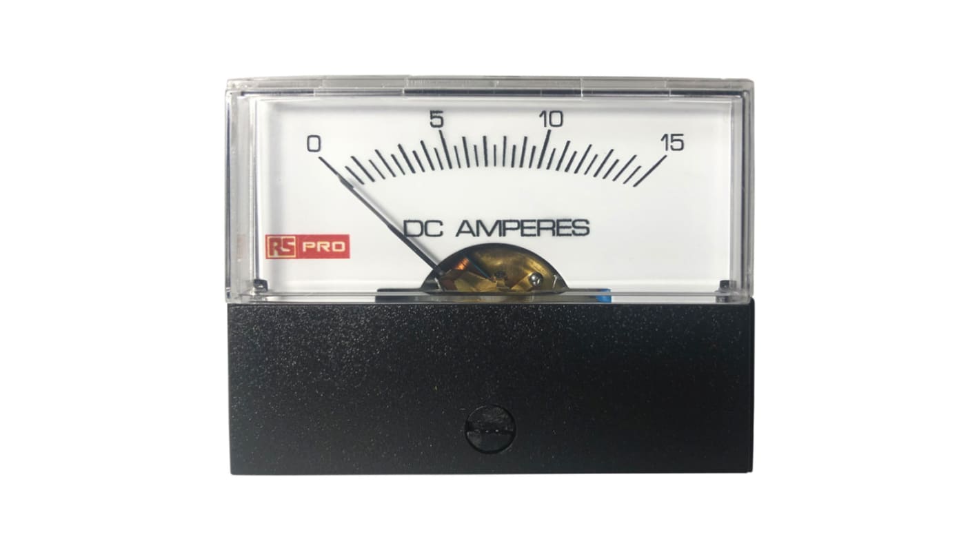 Ampèremètre analogique de panneau V c.c. RS PRO, Echelle 15 (Input)A, 57mm x 44mm