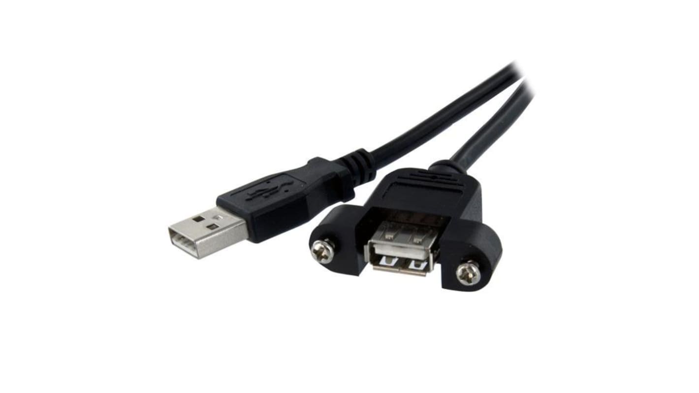 Kabel USB Złącze A USB A Złącze B USB A dł. 0.9m Kabel USB do montażu panelowego USB 2.0 kolor: Czarny