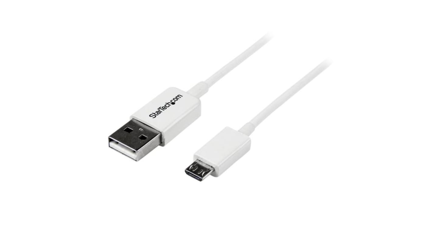 StarTech.com USB-kábel, USB A - Micro USB B, Fehér, 1m