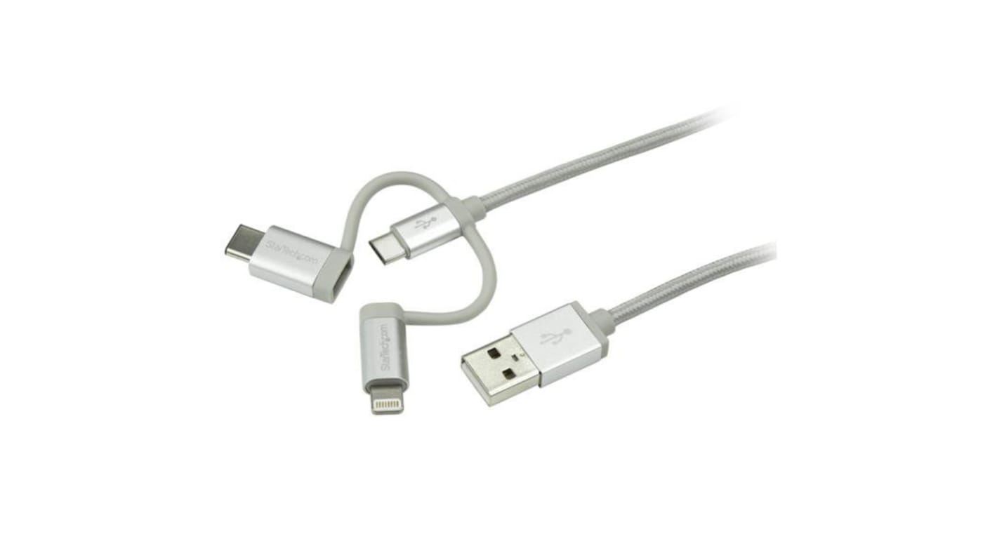 StarTech.com USB 2.0 Cable, Male USB A to Male Lightning, USB B, USB C  Cable, 1m