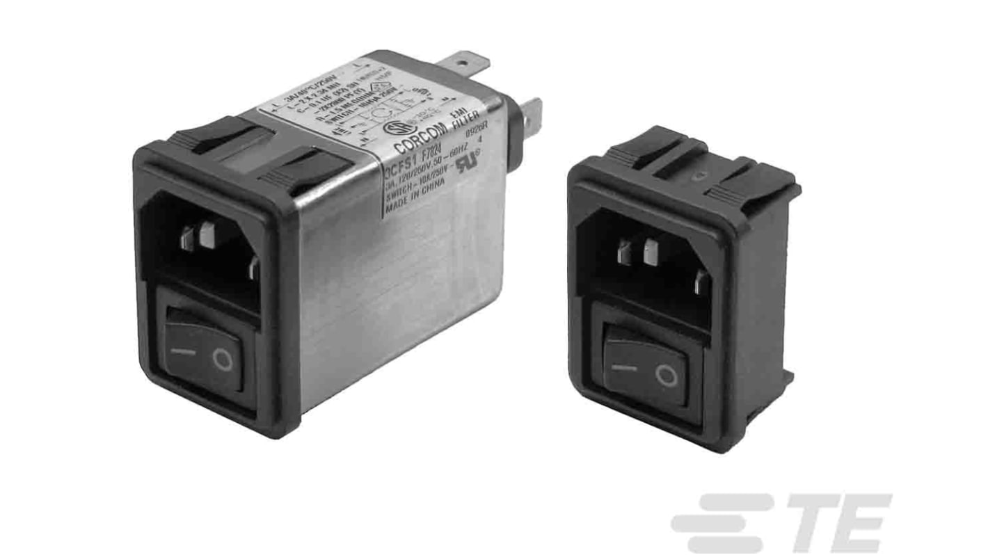 TE Connectivity 10A, 250 V ac Flange Mount IEC Inlet Filter 10CFE1, Faston
