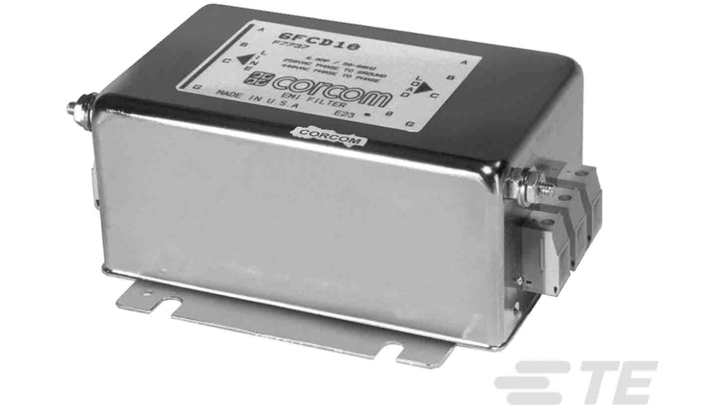 Filtro de suministro de alimentacion TE Connectivity, 6A, 480/277 V ac, 50Hz, Montaje con Reborde, con terminales